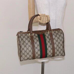GUCCI GG Supreme Web Sherry Line Hand Bag PVC Beige Gold 39 02 007 Auth BA4056